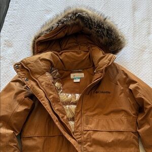 Columbia Caramel Brown Faux Fur Hood Quilted Winter Jacket